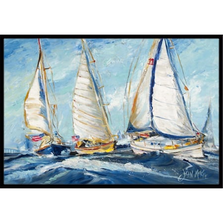 Carolines Treasures Roll Me Over Sailboats Indoor and Outdoor Mat- 24 x 36 in. JMK1027JMAT
